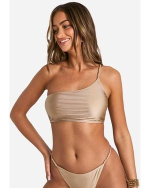 Boohoo Braided One Shoulder Bikini Top - Natural