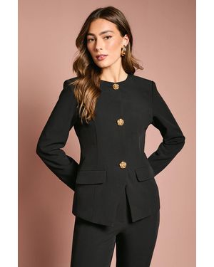 Coast Rose Button Long Sleeve Tailored Jacket - Black