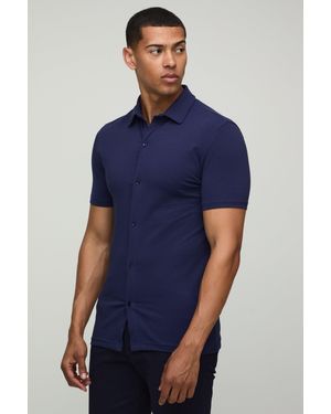 Boohoo Stretch Muscle Fit Jersey Short Sleeve Shirt - Blue