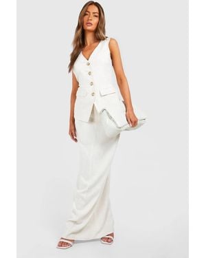 Boohoo Linen Look Column Fitted Maxi Skirt - White