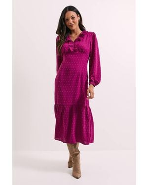 Dorothy Perkins Frill Sleeve Ruched Bodice Chiffon Midi Dress - Pink
