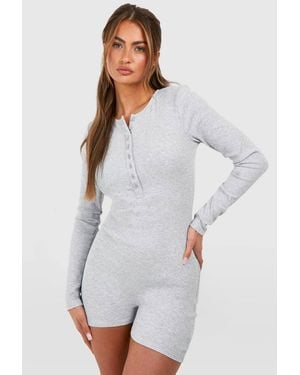 Boohoo Rib Button Front Romper - White