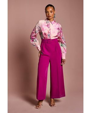 Coast Petite Printed Blouson Sleeve Wide Leg Jumpsuit - Pink