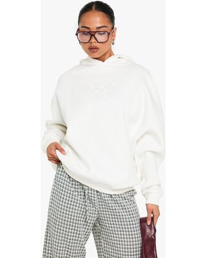 Boohoo Sudadera Con Capucha De Flores Con Forro Y Lazo Bordado - Blanco