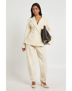 Boohoo Linen Tailored Straight Leg Trouser - White