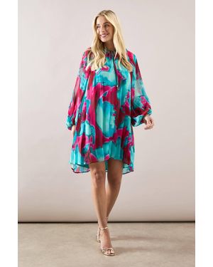 Wallis Petite Abstract Pleated Swing Dress - Blue