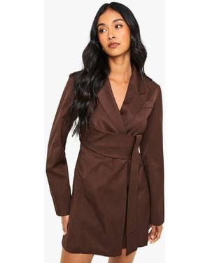 Boohoo Tailored Wrap Detail Blazer Dress - Brown
