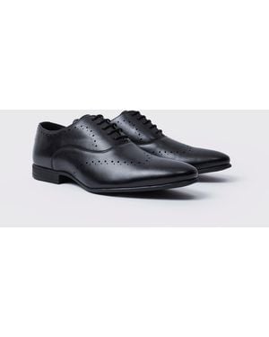 BoohooMAN Perforated Detail Smart Derby Shoes - Black