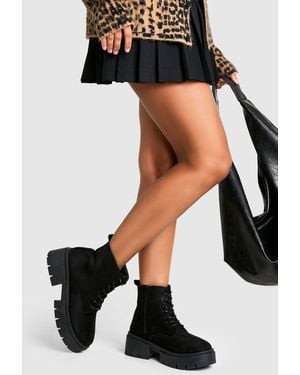 Boohoo Chunky Sole Lace Up Hiker Boots - Black