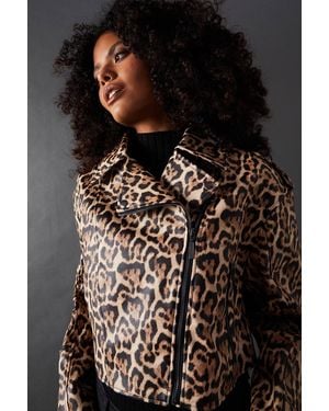 Warehouse Animal Oversized Biker Jacket - Black