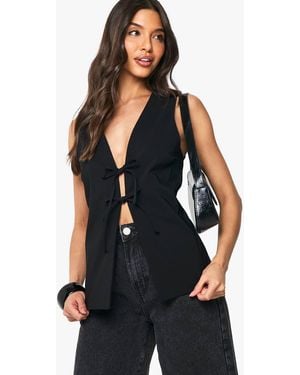 Boohoo Bengaline Tie Front Waistcoat - Black