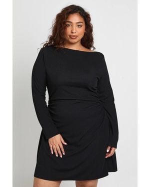 Boohoo Plus Long Sleeve Ruched Mini Dress - Black