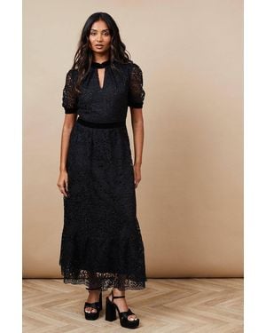 Oasis Occasion Lace Twist Neck Midi Dress - Black