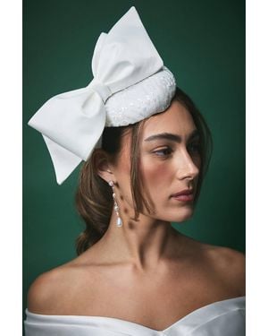 Coast Lisa Tan Bridal Lace Pillbox Fascinator With Bow - Green