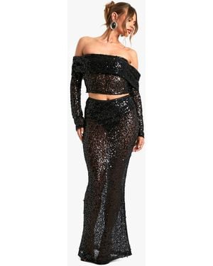 Boohoo Sequin Beaded Lace Maxi Skirt - Black