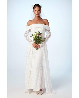 Coast Bardot Long Sleeve Lace Wedding Dress With Removeable Skirt - White