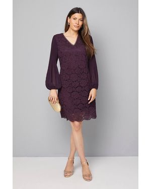 Wallis Occasion Lace Pleat Sleeve Shift Dress - Purple