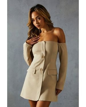 MissPap Tailored Bandeau Long Sleeve Blazer Dress - Natural
