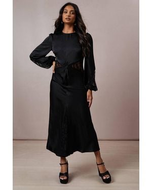 Oasis Lace Insert Satin Midi Dress - Black