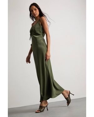 Warehouse Satin Strappy Tie Front Maxi Slip Dress - Green