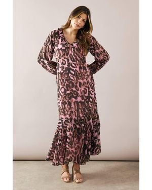 Wallis Animal Ruffle Tiered Smock Dress - Pink