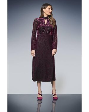 Wallis Jersey Devore High Neck Ruched Midi Dress - Blue
