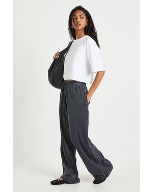 Boohoo Washed Studded Double Track Straight Leg Sweatpants - Gray