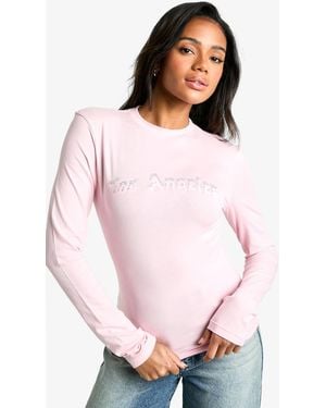 Boohoo Los Angeles Diamonte Hotfix Long Sleeve Fitted Top - White