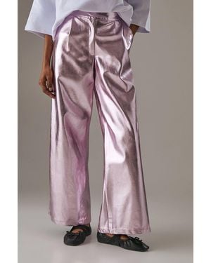 Warehouse Metallic Wide Leg Trouser - Pink
