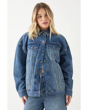 MissPap Vintage Wash Oversized Jean Jacket - Blue