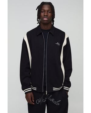 BoohooMAN Oversized Bm Signature Color Block Jersey Jacket - Black