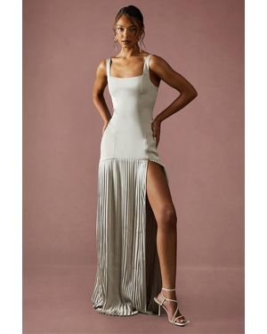 MissPap Premium Satin Square Pleated Skirt Bridesmaid Dress - Gray