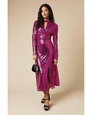 Dorothy Perkins Petite Sequin Keyhole Midi Dress - Pink