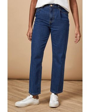 Oasis Denim Pleat Front Mom Jean - Blue