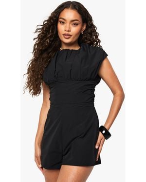 Boohoo Ruched Cap Sleeve Woven Romper - Black