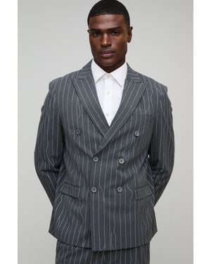 Boohoo Oversized Warped Pinstripe Blazer - Gris