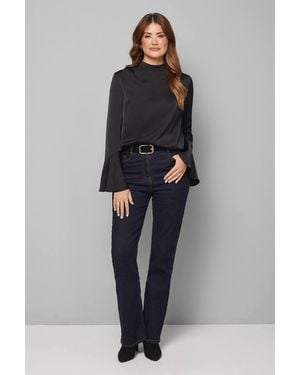 Wallis Satin High Neck Flute Blouse - Black