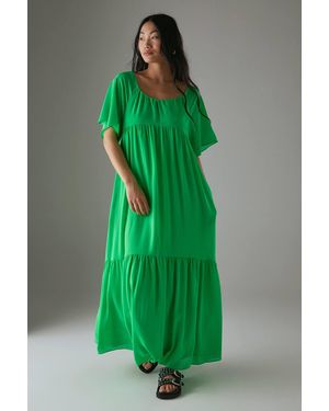 Warehouse Petite Chiffon Tier Smock Midi Dress - Green