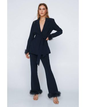 Nasty Gal Flared Pants With Feather Trims - Blue