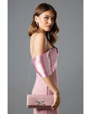 Coast Galaxy Satin Diamante Bow Brooch Clutch Bag - Gray