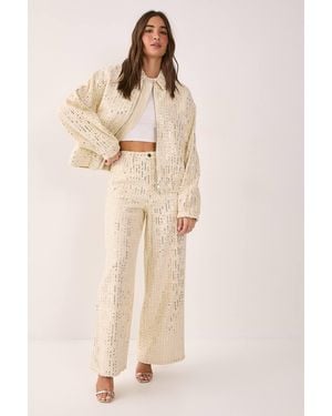 Nasty Gal Denim Sequin Wide Leg Jeans - Natural