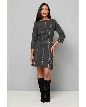Wallis Petite Stud Knit Sweater Dress - Gray