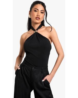 Boohoo Crepe Halterneck Trim Detail Top - Black