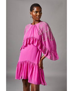 Coast Volume Ruffle Embellished Mini Dress - Pink