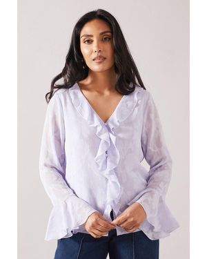 Wallis Petite Jacquard Ruffle Blouse - White
