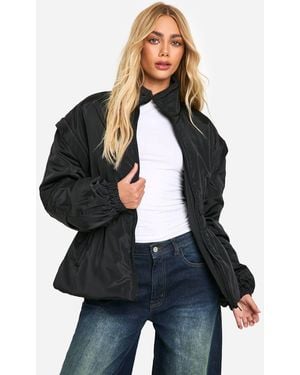 Boohoo Cinched Waist Puffer Jacket - Black