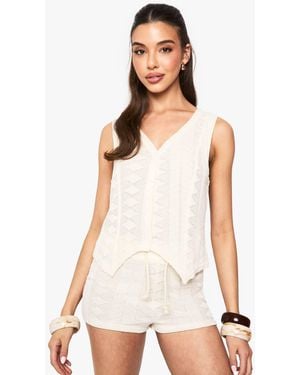 Boohoo Mix And Match Textured Patterned Knitted Waistcoat - White
