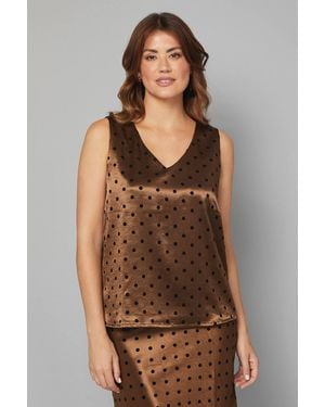 Wallis Satin Spot Cami Top - Brown