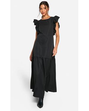 Boohoo Frill Sleeve Smock Midaxi Dress - Black