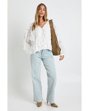 Boohoo Ruffle Chiffon Blouse - Blue